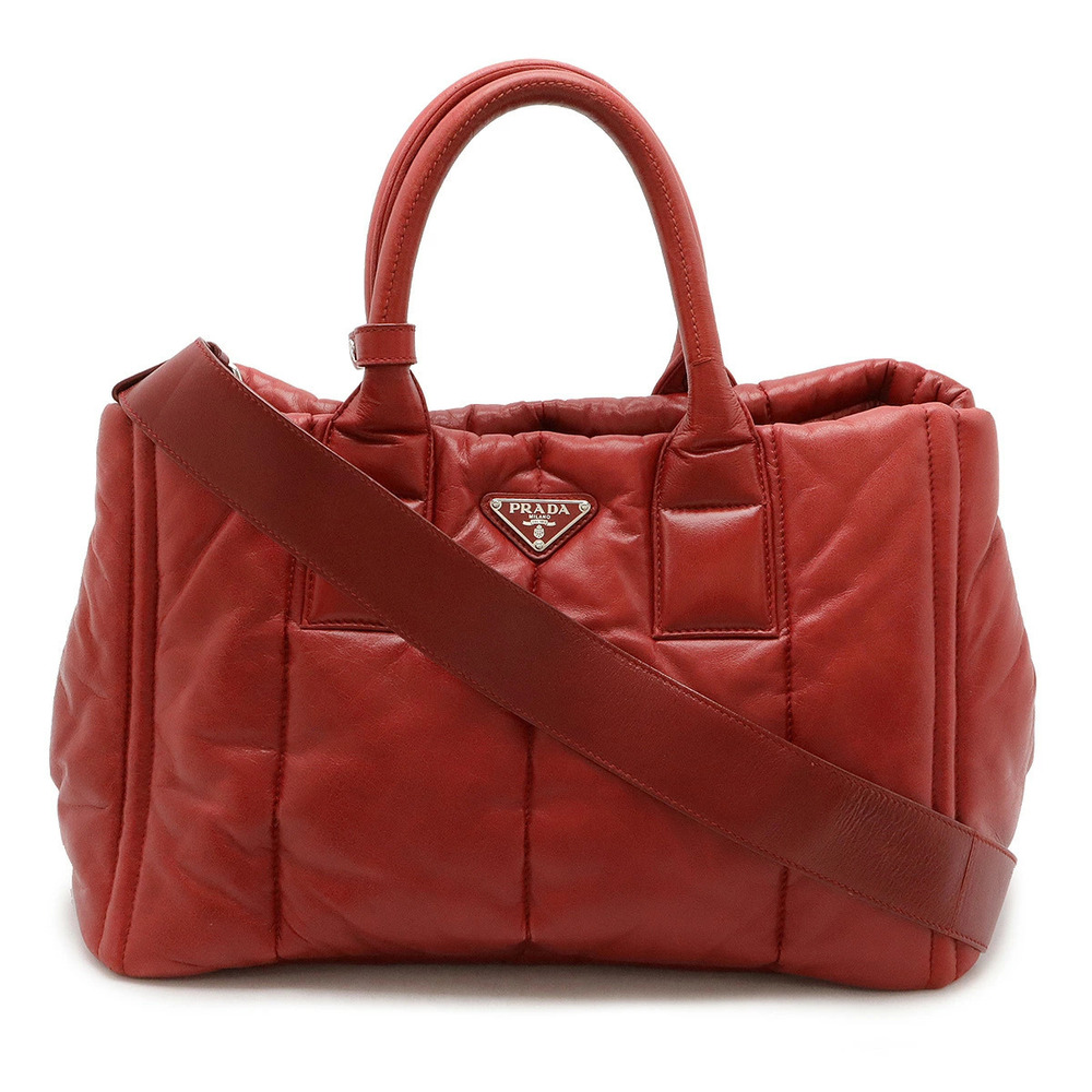 Prada Nappa Bomber Tote Bag Handbag Shoulder Leather Red
